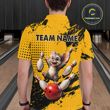 Load image into Gallery viewer, Black &amp; Yellow Funny Mouse Bowling Team Shirt for Men Custom Bowling Jersey Polo &amp; Quarter-Zip QZT1032
