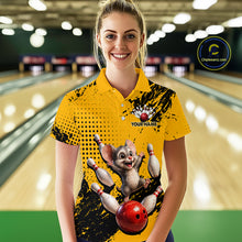 Load image into Gallery viewer, Black &amp; Yellow Funny Mouse Bowling Team Shirt for Women Custom Bowling Jersey Polo &amp; Quarter-Zip QZT1032
