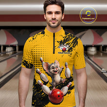 Load image into Gallery viewer, Black &amp; Yellow Funny Mouse Bowling Team Shirt for Men Custom Bowling Jersey Polo &amp; Quarter-Zip QZT1032