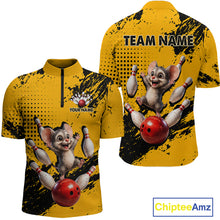 Load image into Gallery viewer, Black &amp; Yellow Funny Mouse Bowling Team Shirt for Men Custom Bowling Jersey Polo &amp; Quarter-Zip QZT1032