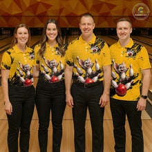 Load image into Gallery viewer, Black &amp; Yellow Funny Mouse Bowling Team Shirt for Men Custom Bowling Jersey Polo &amp; Quarter-Zip QZT1032