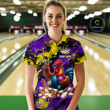 Load image into Gallery viewer, Purple &amp; Yellow Chicken Bowling Shirt for Women Custom Bowling Jersey Rooster Polo &amp; 1/4-Zip QZT1034