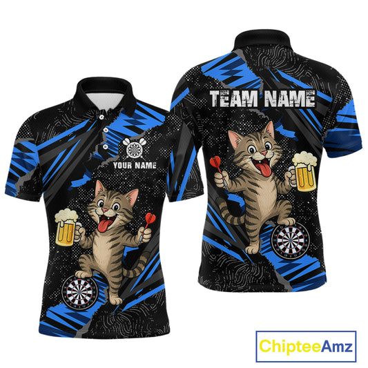 Custom Funny Raccoon Dart Polo Shirt Blue Darts League Jersey Dartboard Shirt for Men DHT56