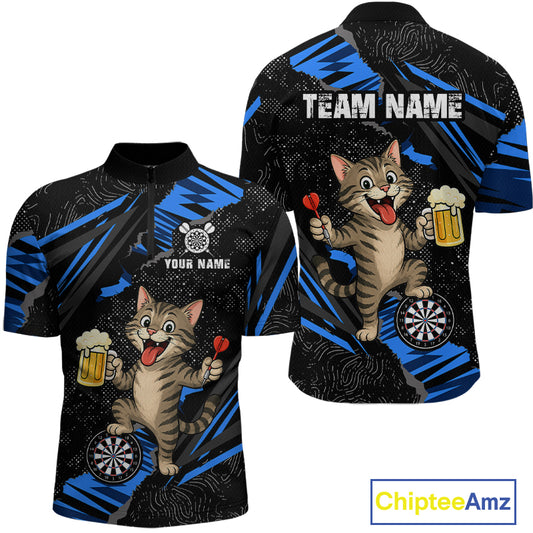 Custom Funny Raccoon Dart Polo Shirt Blue Darts League Jersey Dartboard Shirt for Men DHT56