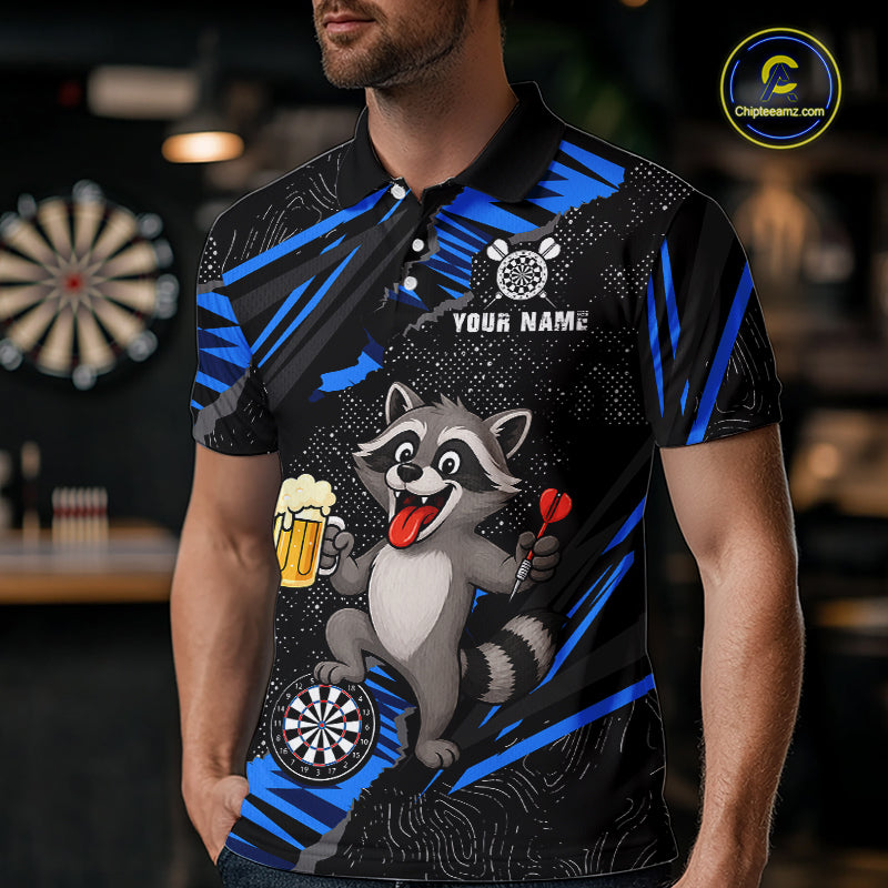 Custom Blue Funny Cat Dart Shirt for Men Darts League Jersey Dartboard Shirt DHT57