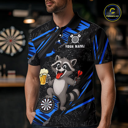 Custom Blue Funny Cat Dart Shirt for Men Darts League Jersey Dartboard Shirt DHT57