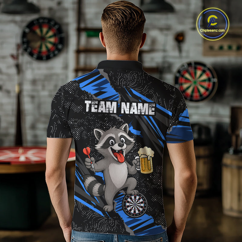 Custom Blue Funny Cat Dart Shirt for Men Darts League Jersey Dartboard Shirt DHT57