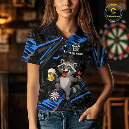Custom Blue Funny Cat Dart Shirt for Women Darts League Jersey Dartboard Shirt DHT57