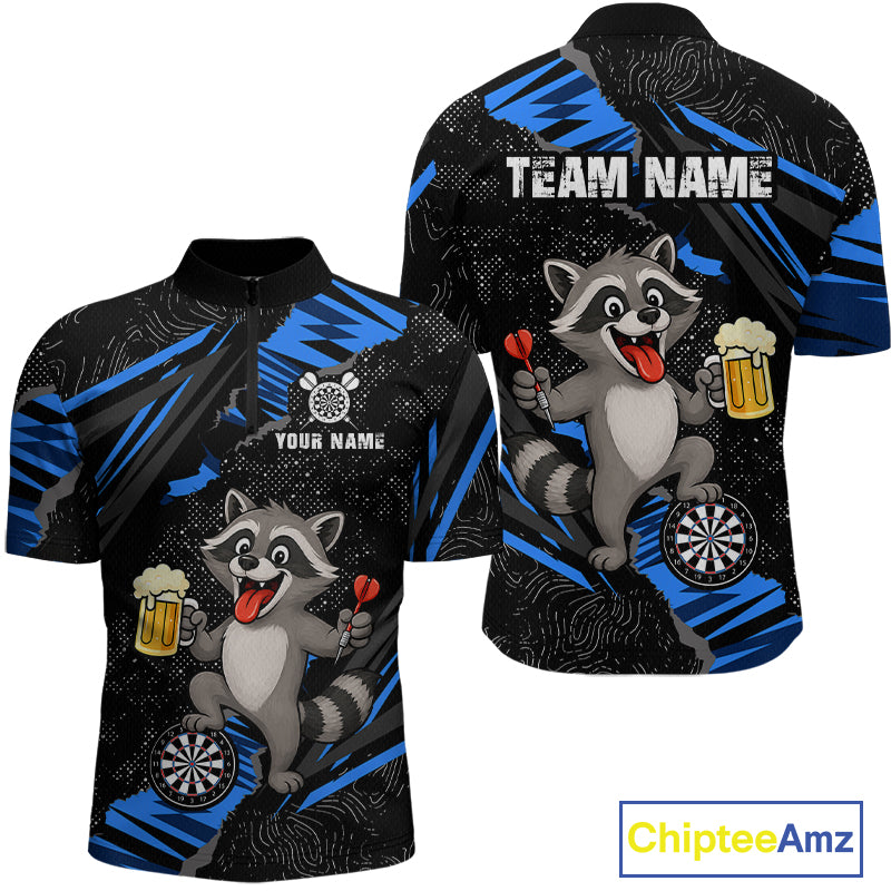 Custom Blue Funny Cat Dart Shirt for Men Darts League Jersey Dartboard Shirt DHT57