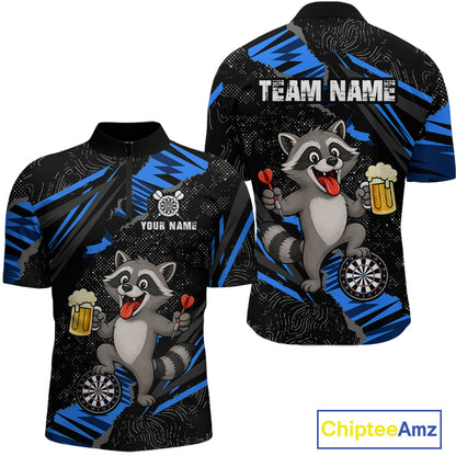 Custom Blue Funny Cat Dart Shirt for Men Darts League Jersey Dartboard Shirt DHT57