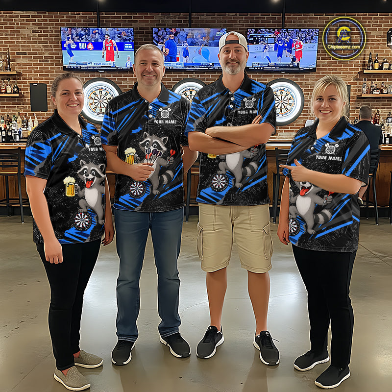 Custom Blue Funny Cat Dart Shirt for Men Darts League Jersey Dartboard Shirt DHT57