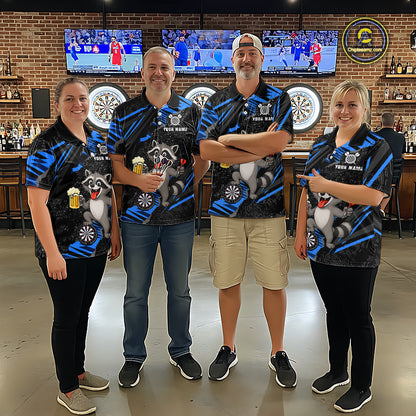 Custom Blue Funny Cat Dart Shirt for Men Darts League Jersey Dartboard Shirt DHT57