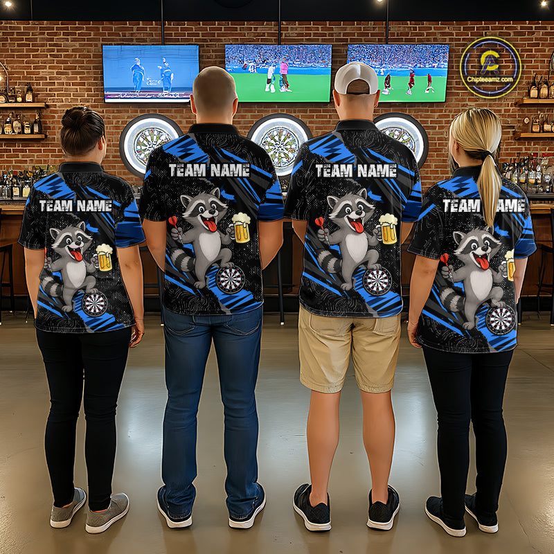 Custom Blue Funny Cat Dart Shirt for Men Darts League Jersey Dartboard Shirt DHT57