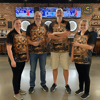 Custom Vintage Treasure Map & Chest Dart Shirt Skeleton Pirate Dart Team Jersey for Women Polo & 1/4-Zip DHT62