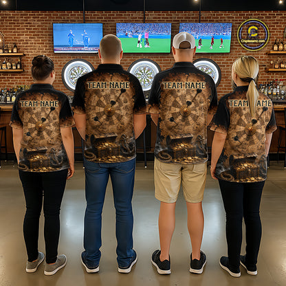 Custom Vintage Treasure Map & Chest Dart Shirt Skeleton Pirate Dart Team Jersey for Women Polo & 1/4-Zip DHT62