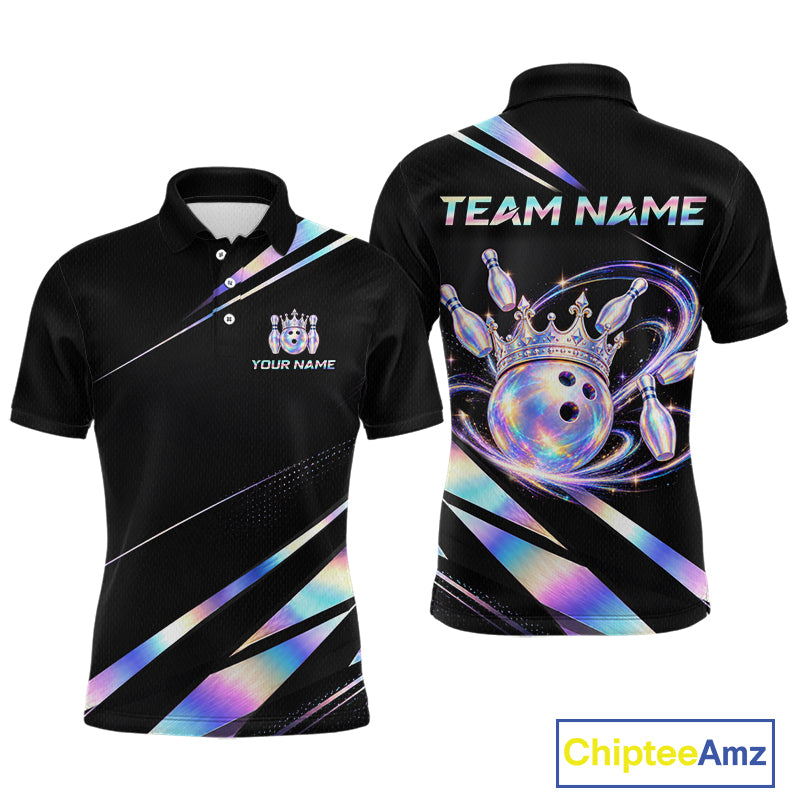 Custom Holographic Bowling Shirt for Men King Crown Bowling Ball Jersey Unisex QZT1293