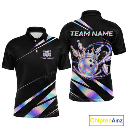 Custom Holographic Bowling Shirt for Men King Crown Bowling Ball Jersey Unisex QZT1293