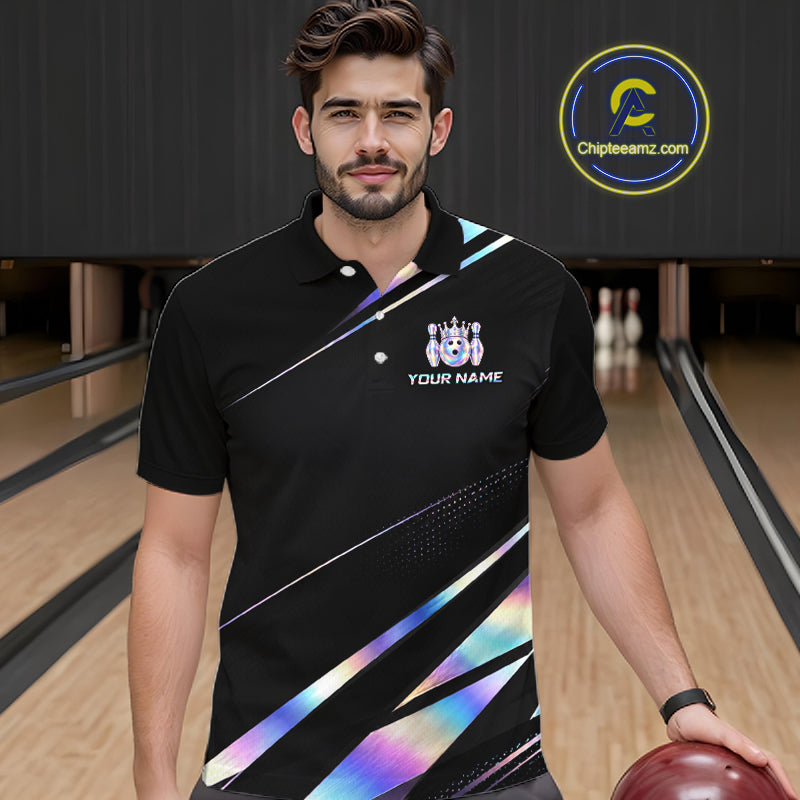 Custom Holographic Bowling Shirt for Men King Crown Bowling Ball Jersey Unisex QZT1293