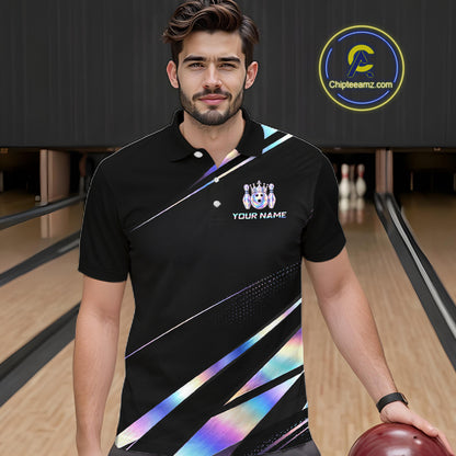 Custom Holographic Bowling Shirt for Men King Crown Bowling Ball Jersey Unisex QZT1293