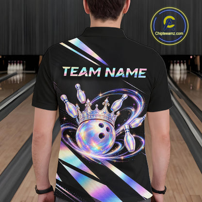 Custom Holographic Bowling Shirt for Men King Crown Bowling Ball Jersey Unisex QZT1293