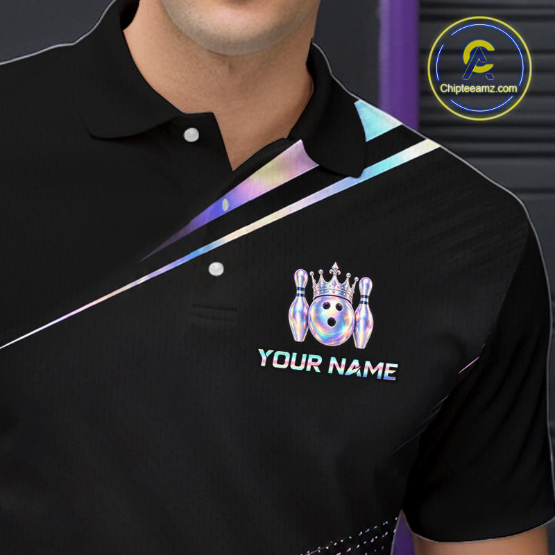 Custom Holographic Bowling Shirt for Men King Crown Bowling Ball Jersey Unisex QZT1293