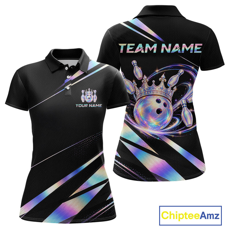 Custom Holographic Bowling Shirt for Women King Crown Bowling Ball Jersey Unisex QZT1293