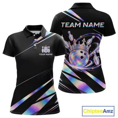 Custom Holographic Bowling Shirt for Women King Crown Bowling Ball Jersey Unisex QZT1293
