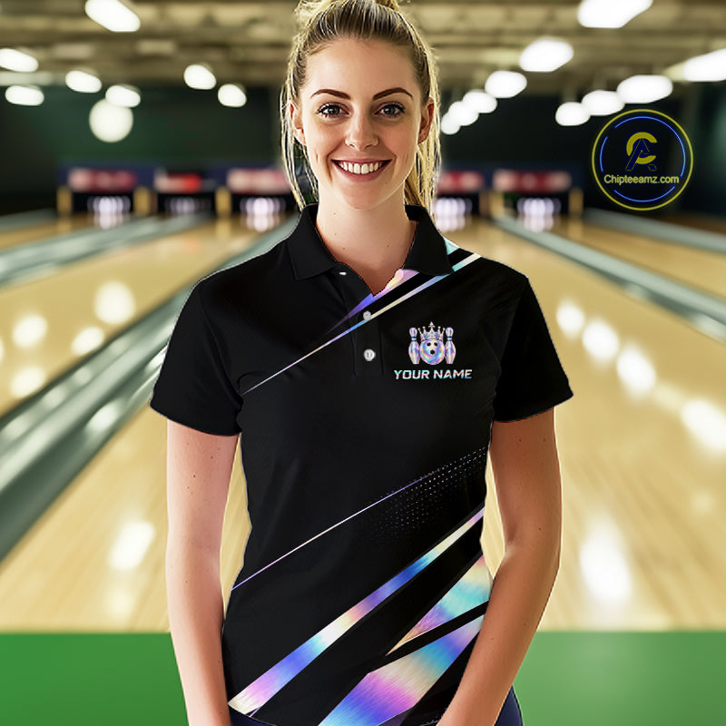 Custom Holographic Bowling Shirt for Women King Crown Bowling Ball Jersey Unisex QZT1293