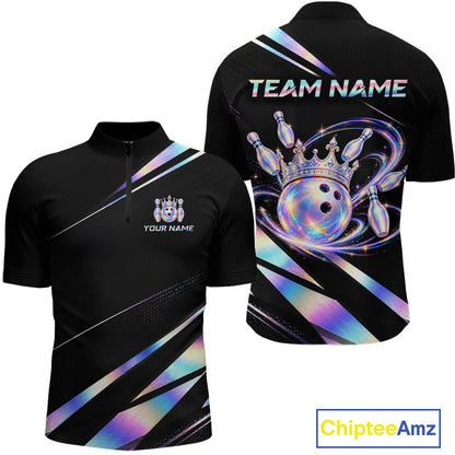 Custom Holographic Bowling Shirt for Men King Crown Bowling Ball Jersey Unisex QZT1293