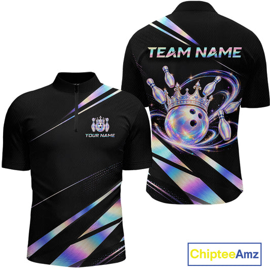 Custom Holographic Bowling Shirt for Men King Crown Bowling Ball Jersey Unisex QZT1293