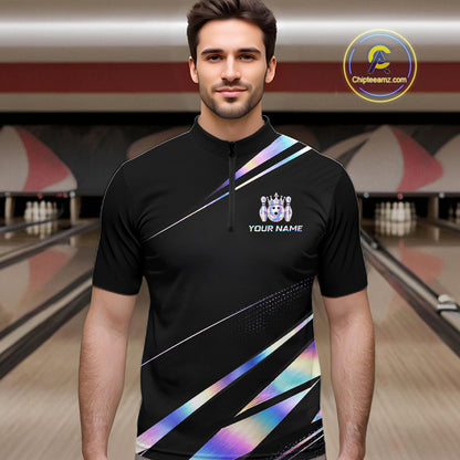 Custom Holographic Bowling Shirt for Men King Crown Bowling Ball Jersey Unisex QZT1293