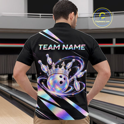 Custom Holographic Bowling Shirt for Men King Crown Bowling Ball Jersey Unisex QZT1293