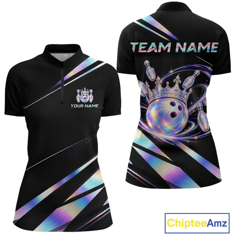 Custom Holographic Bowling Shirt for Women King Crown Bowling Ball Jersey Unisex QZT1293