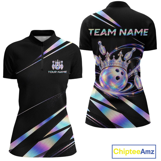 Custom Holographic Bowling Shirt for Women King Crown Bowling Ball Jersey Unisex QZT1293