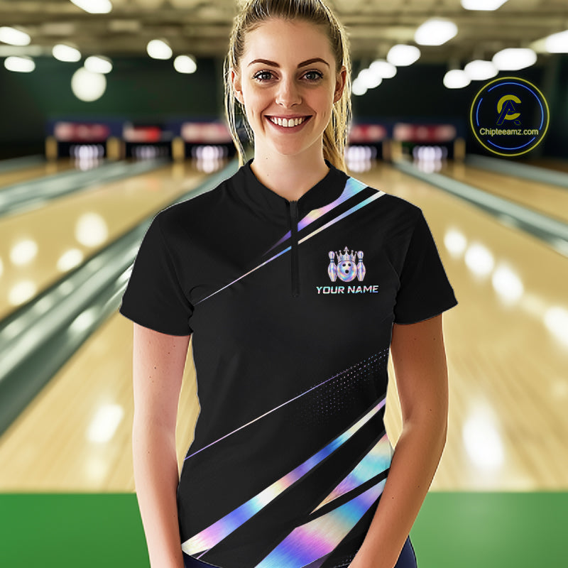 Custom Holographic Bowling Shirt for Women King Crown Bowling Ball Jersey Unisex QZT1293