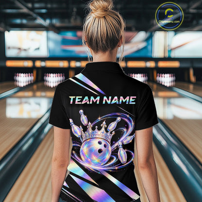 Custom Holographic Bowling Shirt for Women King Crown Bowling Ball Jersey Unisex QZT1293
