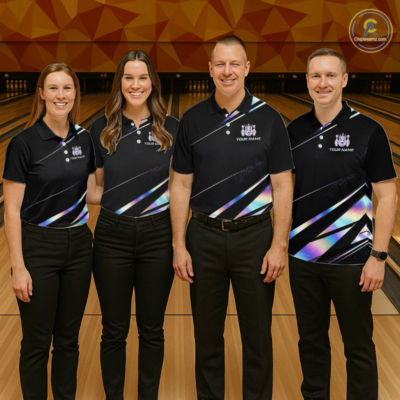 Custom Holographic Bowling Shirt for Men King Crown Bowling Ball Jersey Unisex QZT1293