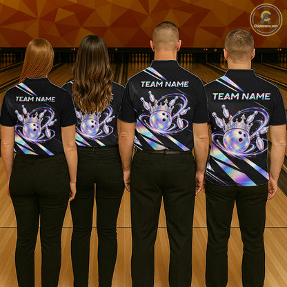 Custom Holographic Bowling Shirt for Men King Crown Bowling Ball Jersey Unisex QZT1293