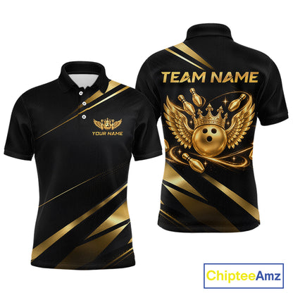 Custom Black & Gold Bowling Shirt for Men Wings Crown Bowling League Jersey QZT1294