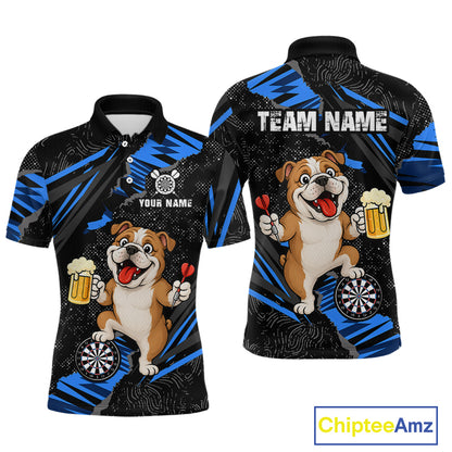 Custom Blue Funny Bulldog Dart Team Shirt for Men Dart League Jersey Polo & 1/4-Zip DHT75