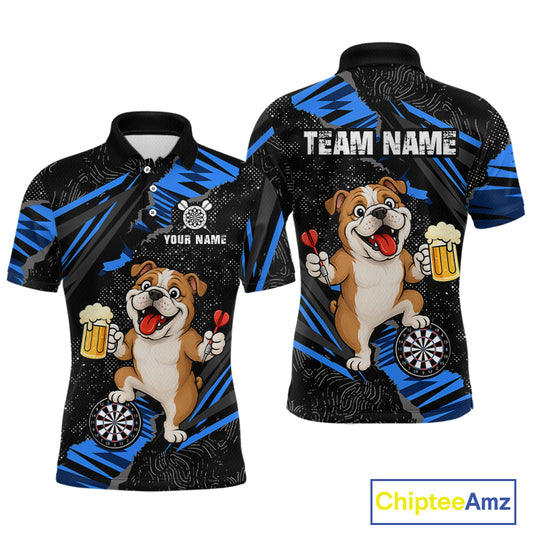 Custom Blue Funny Bulldog Dart Team Shirt for Men Dart League Jersey Polo & 1/4-Zip DHT75