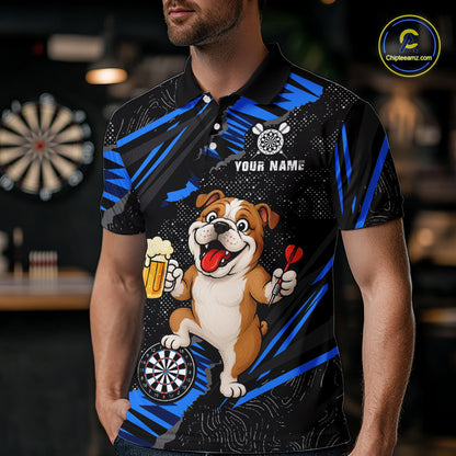 Custom Blue Funny Bulldog Dart Team Shirt for Men Dart League Jersey Polo & 1/4-Zip DHT75