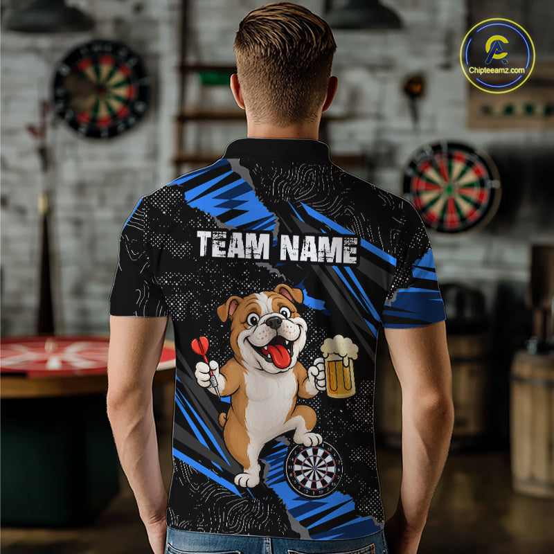 Custom Blue Funny Bulldog Dart Team Shirt for Men Dart League Jersey Polo & 1/4-Zip DHT75
