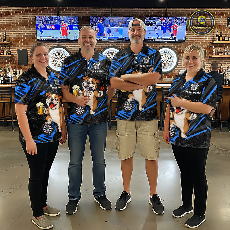 Custom Blue Funny Bulldog Dart Team Shirt for Men Dart League Jersey Polo & 1/4-Zip DHT75