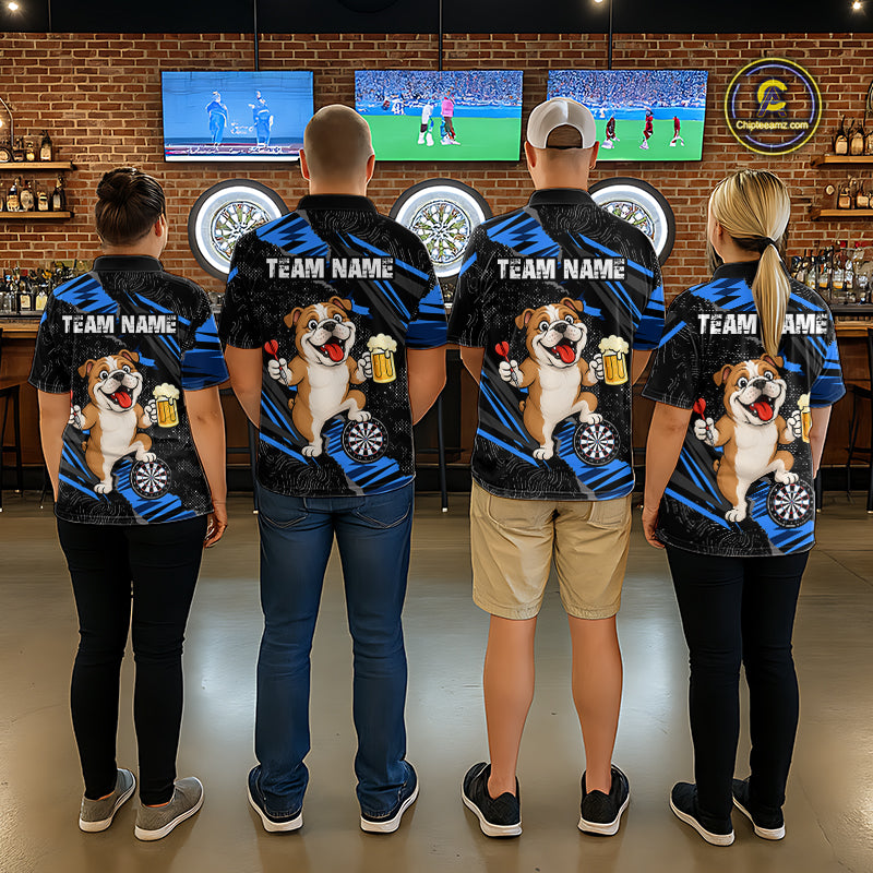 Custom Blue Funny Bulldog Dart Team Shirt for Men Dart League Jersey Polo & 1/4-Zip DHT75