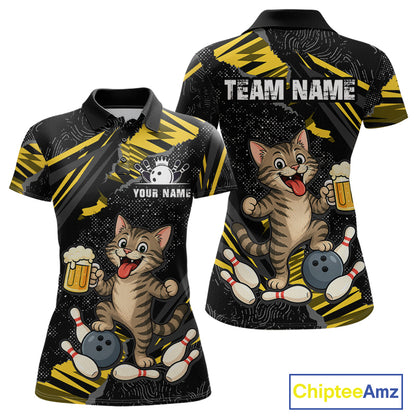 Custom Yellow Funny Cat Bowling Shirt Bowling Team Jersey for Women QZT1298