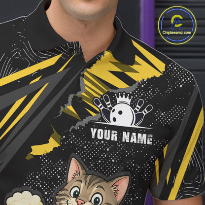 Custom Yellow Funny Cat Bowling Shirt Bowling Team Jersey for Men QZT1298