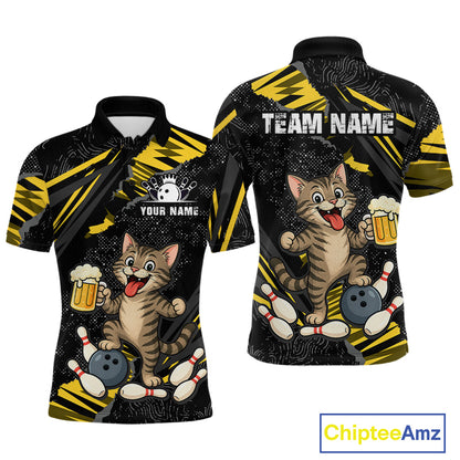 Custom Yellow Funny Cat Bowling Shirt Bowling Team Jersey for Men QZT1298