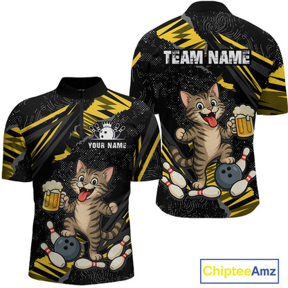 Custom Yellow Funny Cat Bowling Shirt Bowling Team Jersey for Men QZT1298