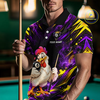 Custom Funny Chicken Billiard Shirt for Men 8 Ball Rooster Billiard Team Jersey Polo & Quarter-Zip BHT161